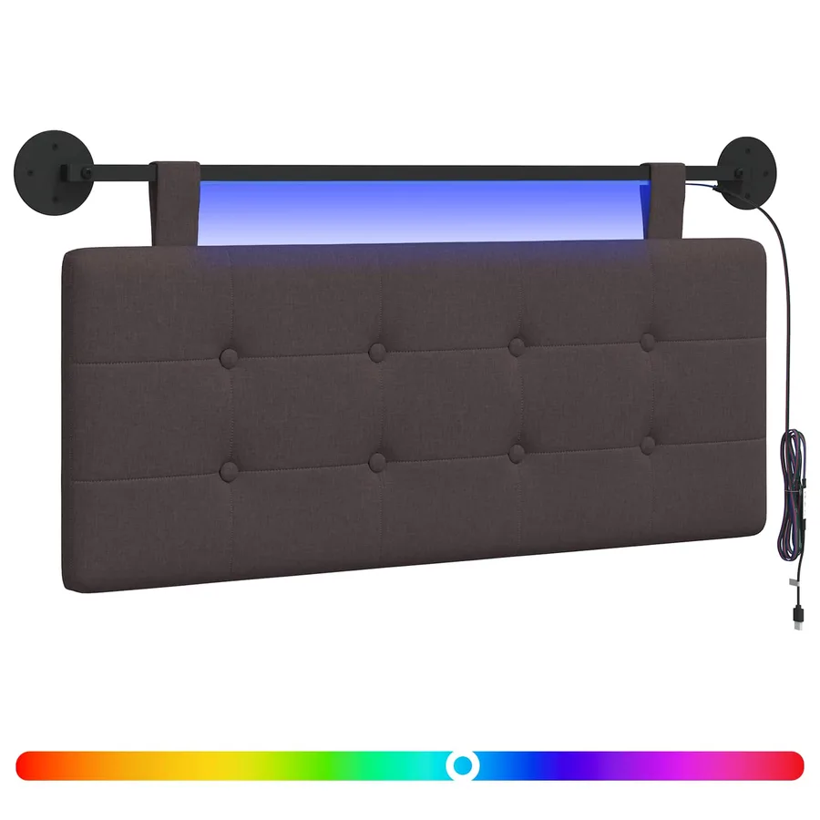Tête de lit suspendue Avec lumière LED Marron foncé Tissu - 2