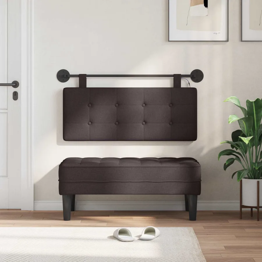 Tête de lit suspendue Avec lumière LED Marron foncé Tissu - 3