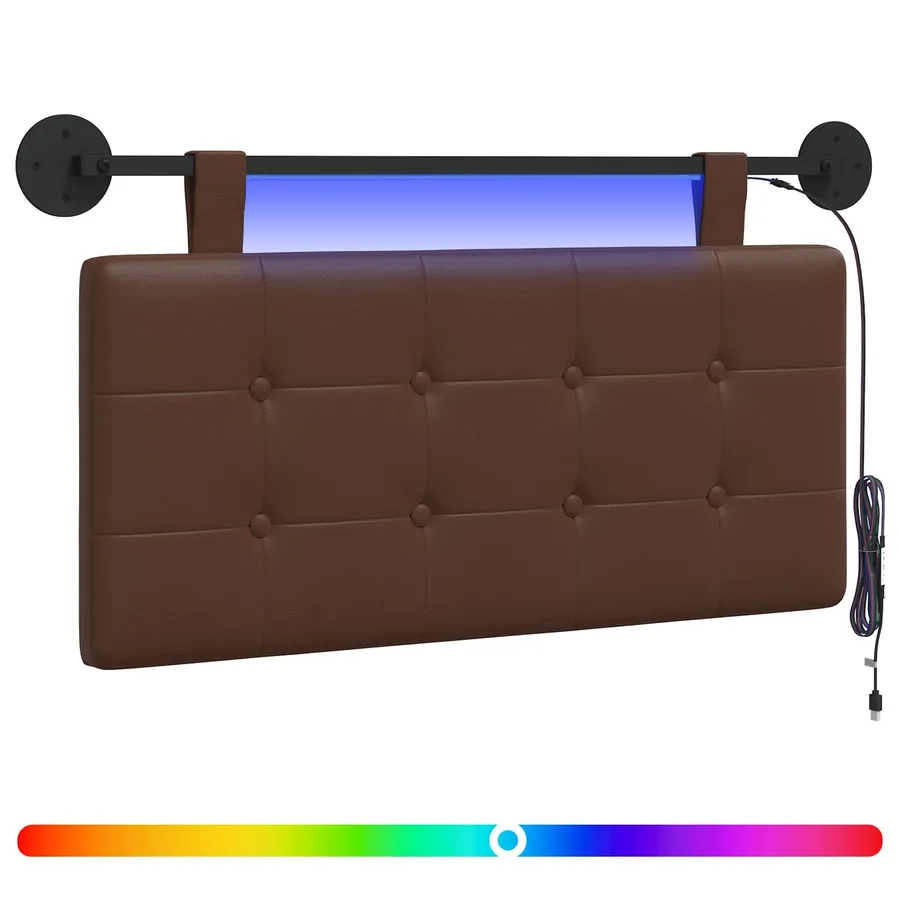 Tête de lit suspendue Avec lumière LED Marron Simili cuir - 2