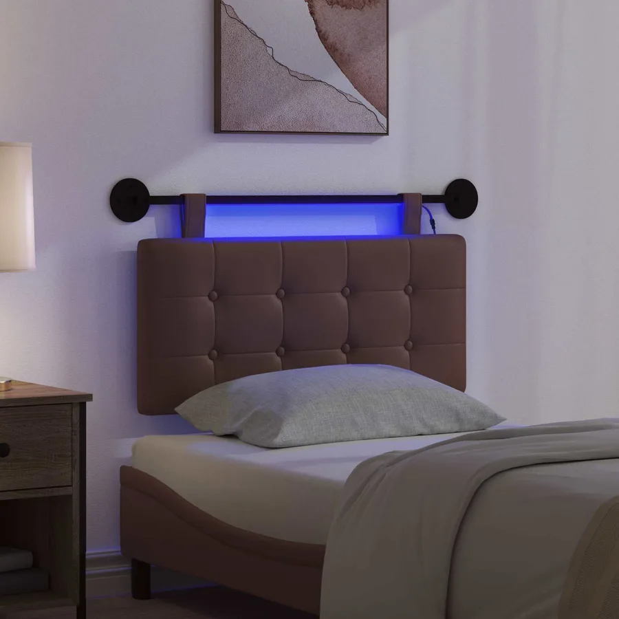 Tête de lit suspendue Avec lumière LED Marron Simili cuir - 5