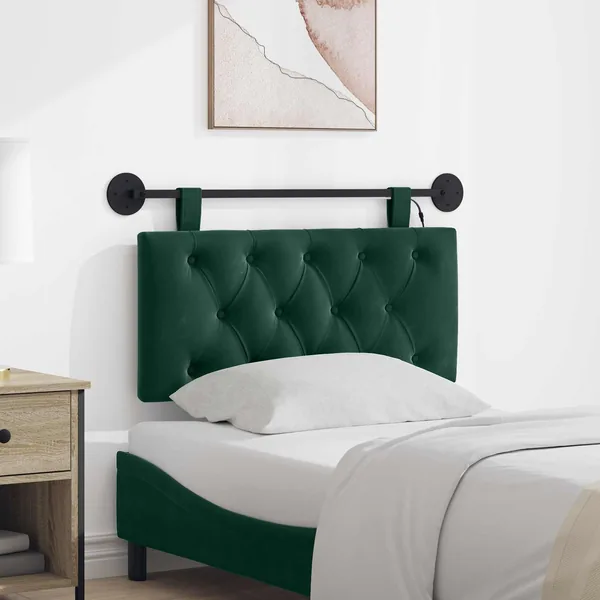 Tête de lit suspendue Avec lumière LED Vert foncé Velours