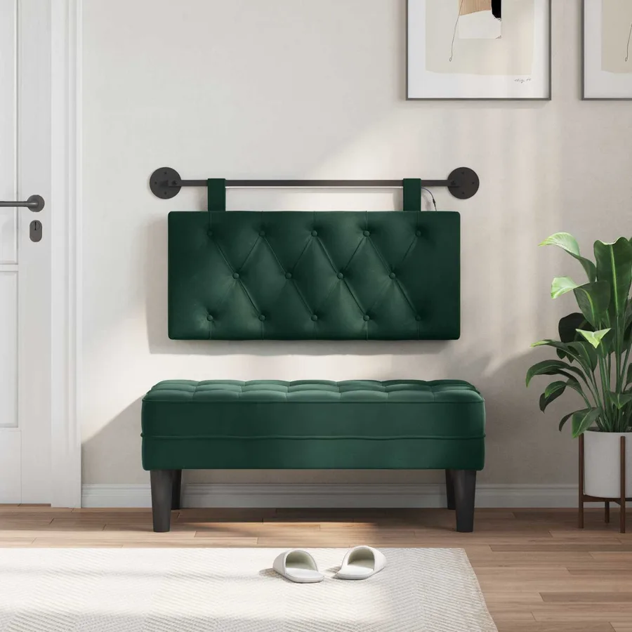 Tête de lit suspendue Avec lumière LED Vert foncé Velours - 3