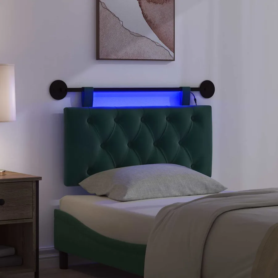 Tête de lit suspendue Avec lumière LED Vert foncé Velours - 5