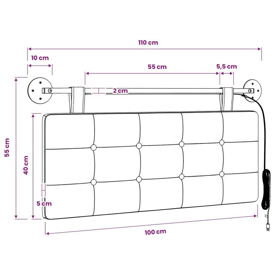 Tête de lit suspendue Avec lumière LED Taupe Tissu - 13