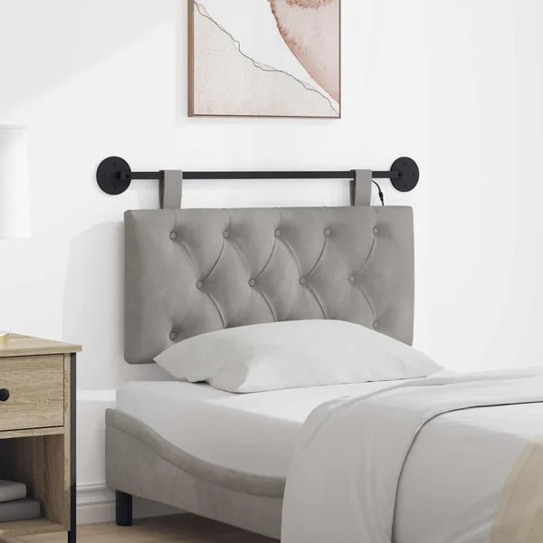 Tête de lit suspendue Avec lumière LED Gris clair Velours