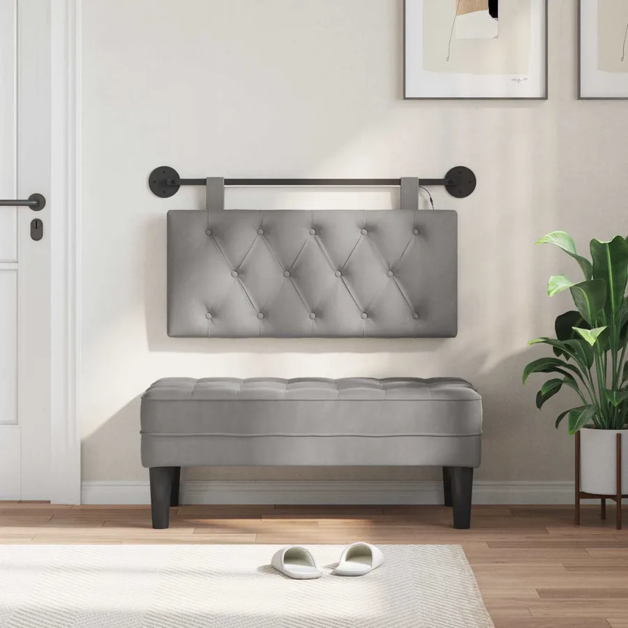 Tête de lit suspendue Avec lumière LED Gris clair Velours - 3