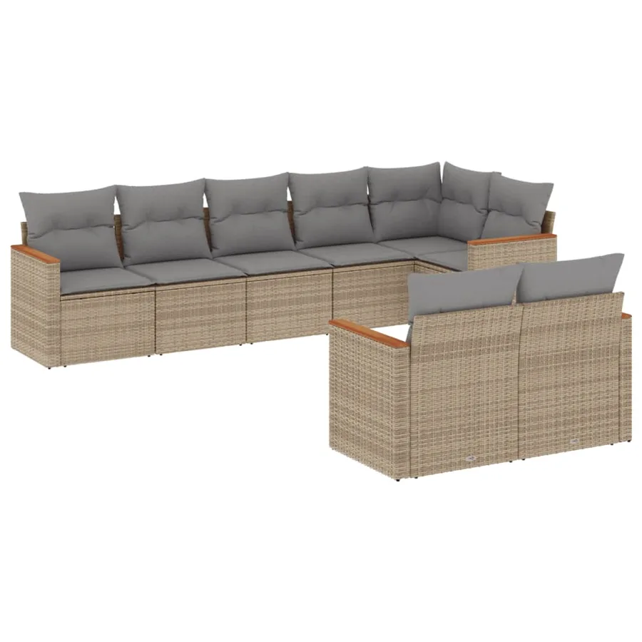 Salon de jardin avec coussins 8pcs mélange beige résine tressée - 2