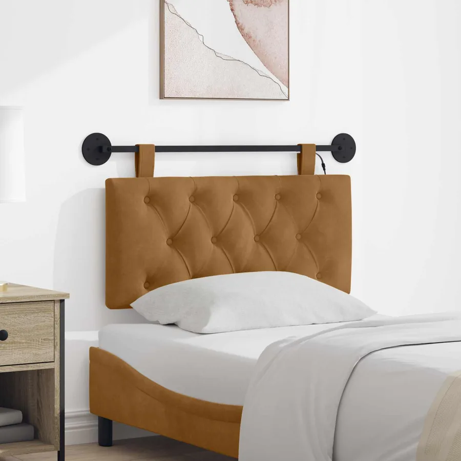 Tête de lit suspendue Avec lumière LED Marron Velours