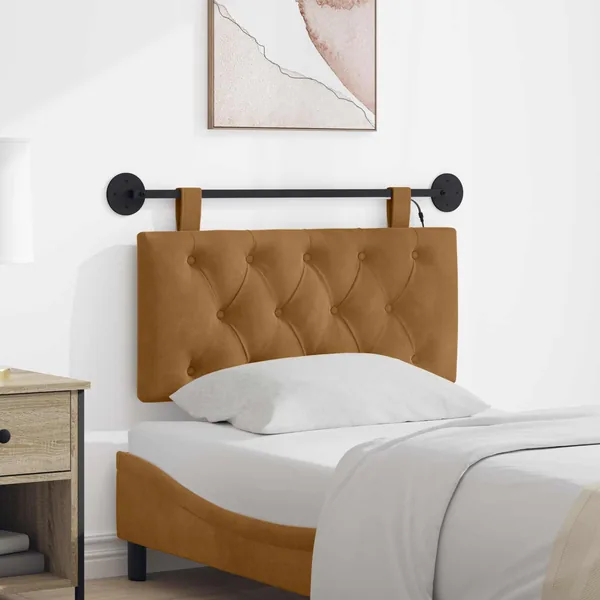 Tête de lit suspendue Avec lumière LED Marron Velours