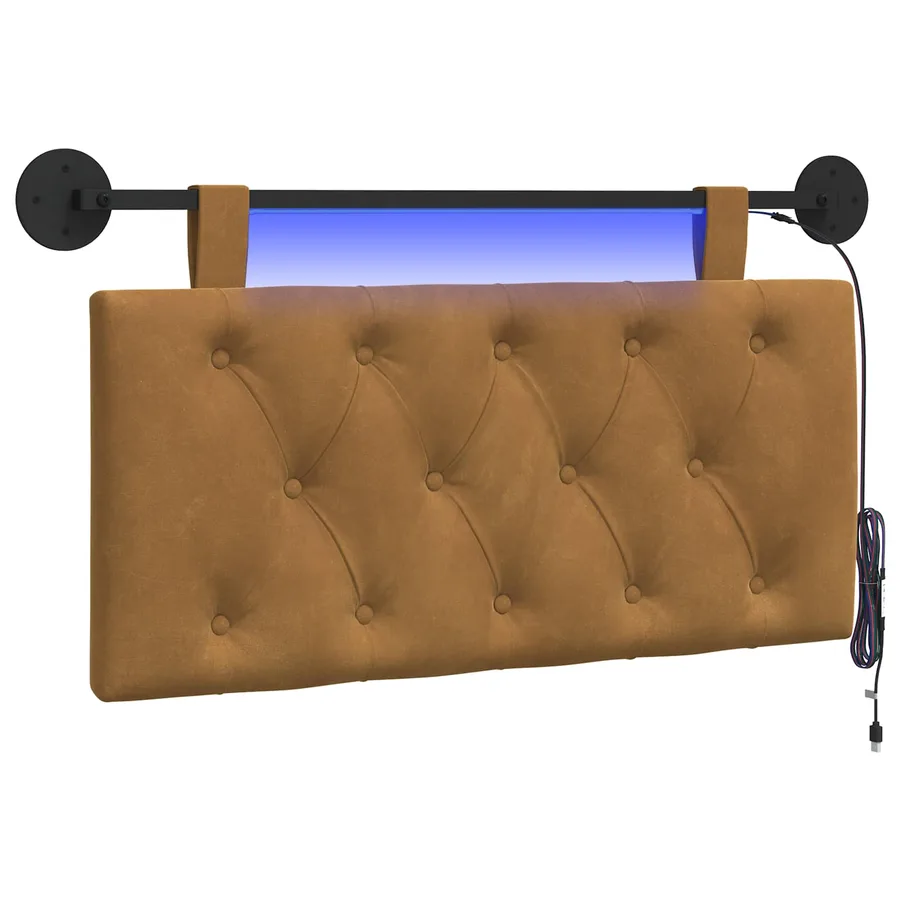 Tête de lit suspendue Avec lumière LED Marron Velours - 2