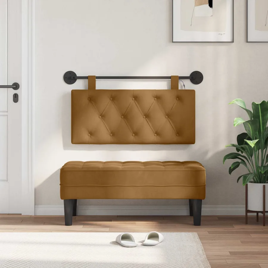 Tête de lit suspendue Avec lumière LED Marron Velours - 3