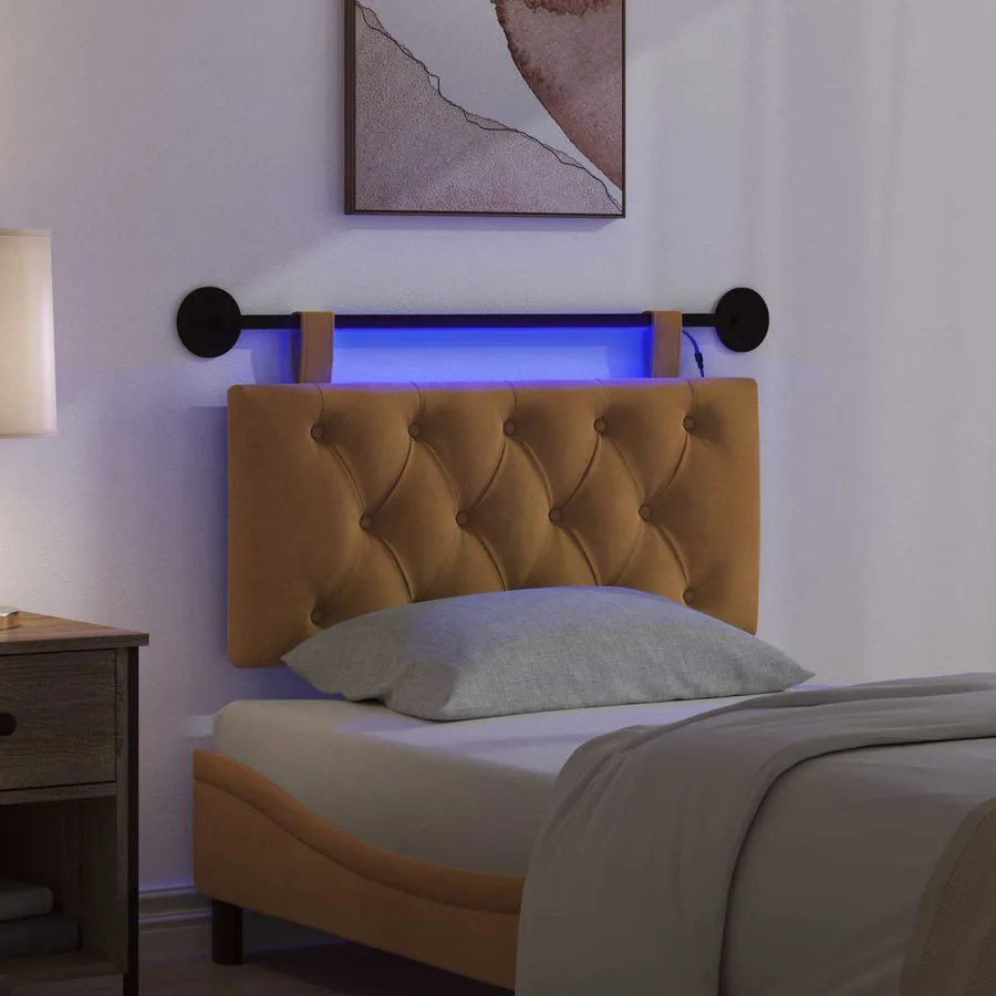 Tête de lit suspendue Avec lumière LED Marron Velours - 5