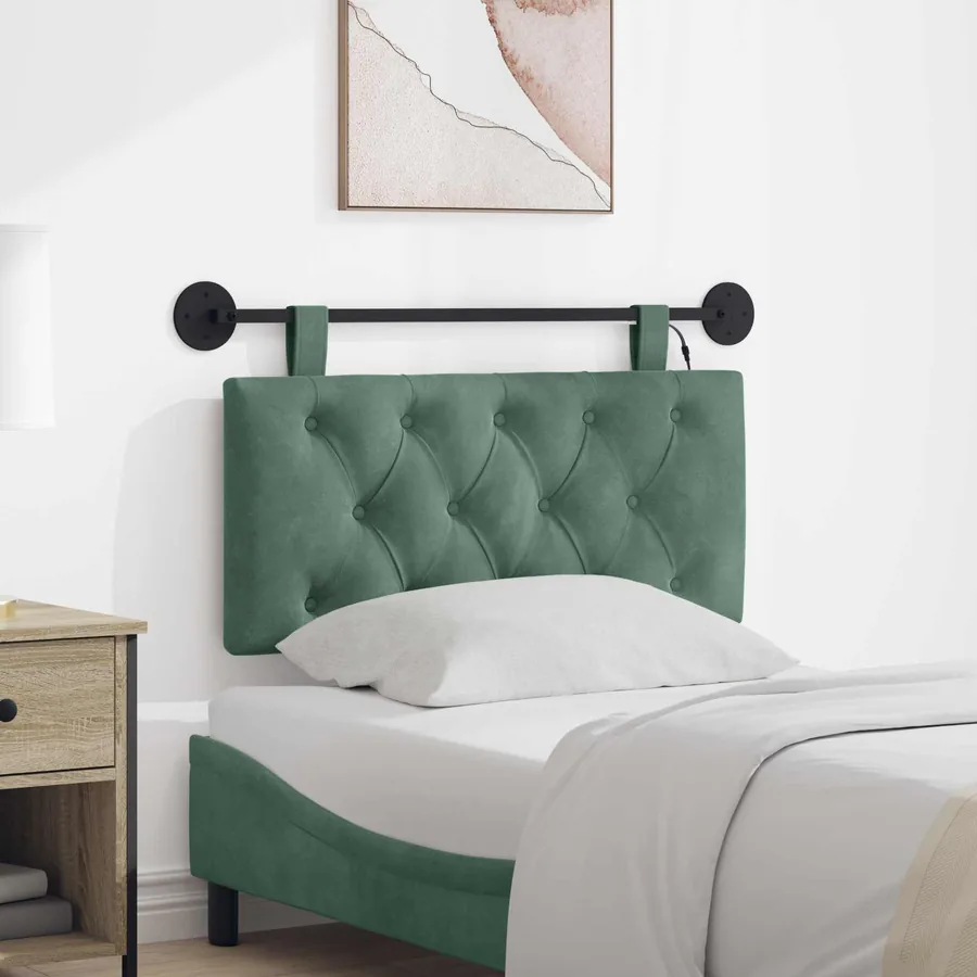 Tête de lit suspendue Avec lumière LED Vert Mer Velours