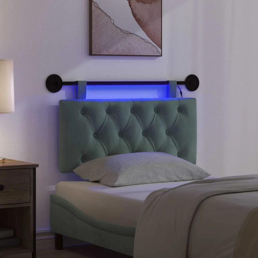 Tête de lit suspendue Avec lumière LED Vert Mer Velours - 5