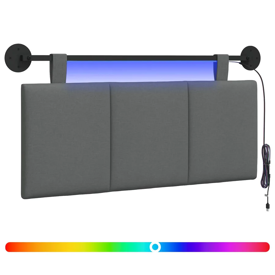 Tête de lit suspendue Avec lumière LED Gris foncé Tissu - 2