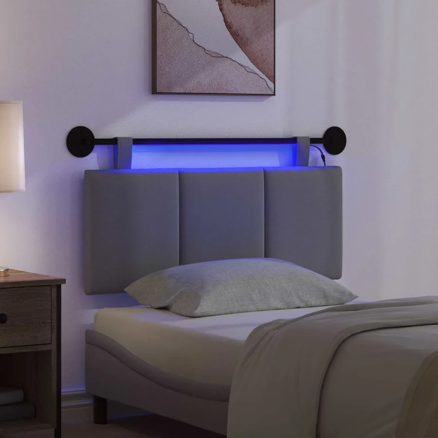 Tête de lit suspendue Avec lumière LED Gris foncé Tissu - 5