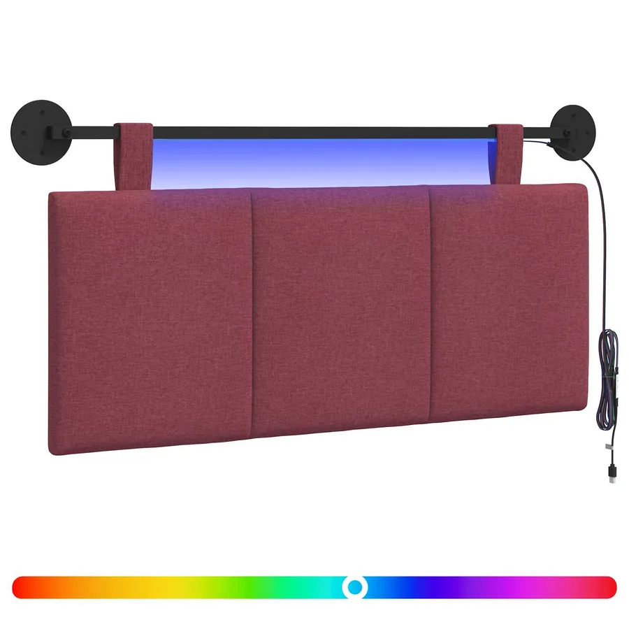 Tête de lit suspendue Avec lumière LED Bordeaux Tissu - 2