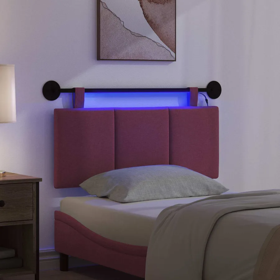 Tête de lit suspendue Avec lumière LED Bordeaux Tissu - 5