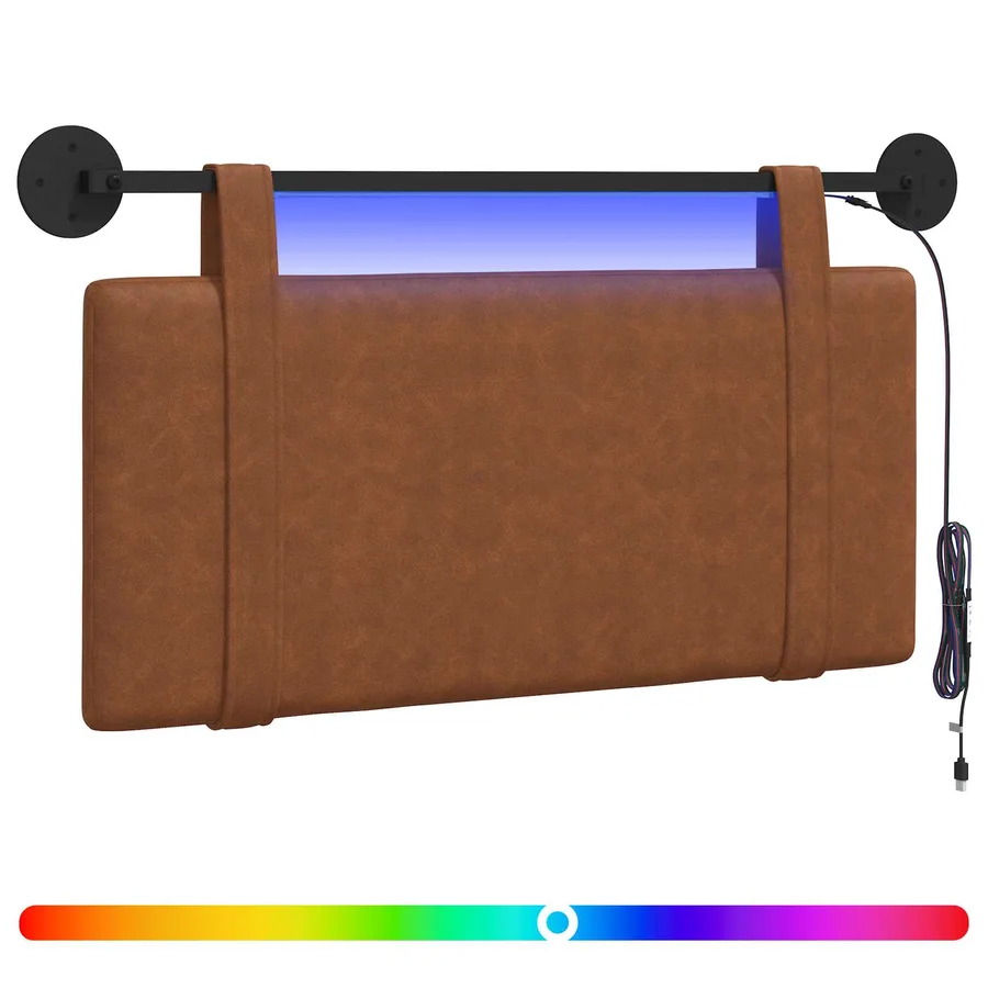 Tête de lit suspendue Avec lumière LED Marron PU antique - 2