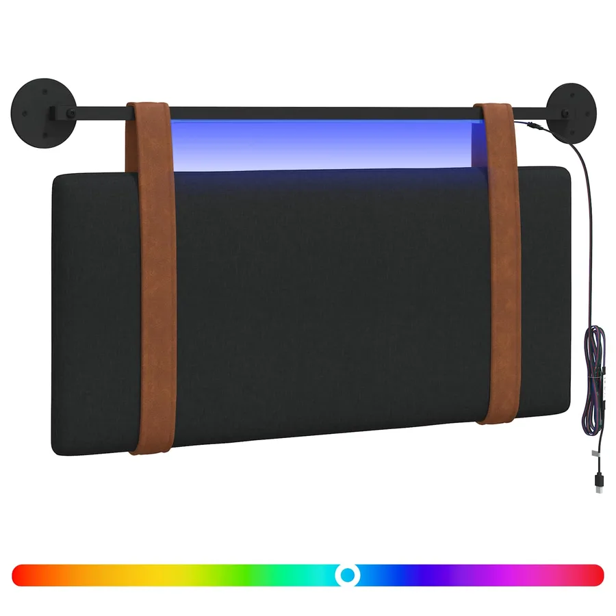 Tête de lit suspendue Avec lumière LED Noir PU antique - 2