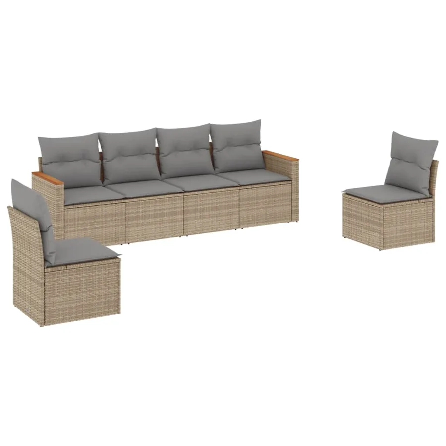 Salon de jardin avec coussins 6pcs mélange beige résine tressée - 2