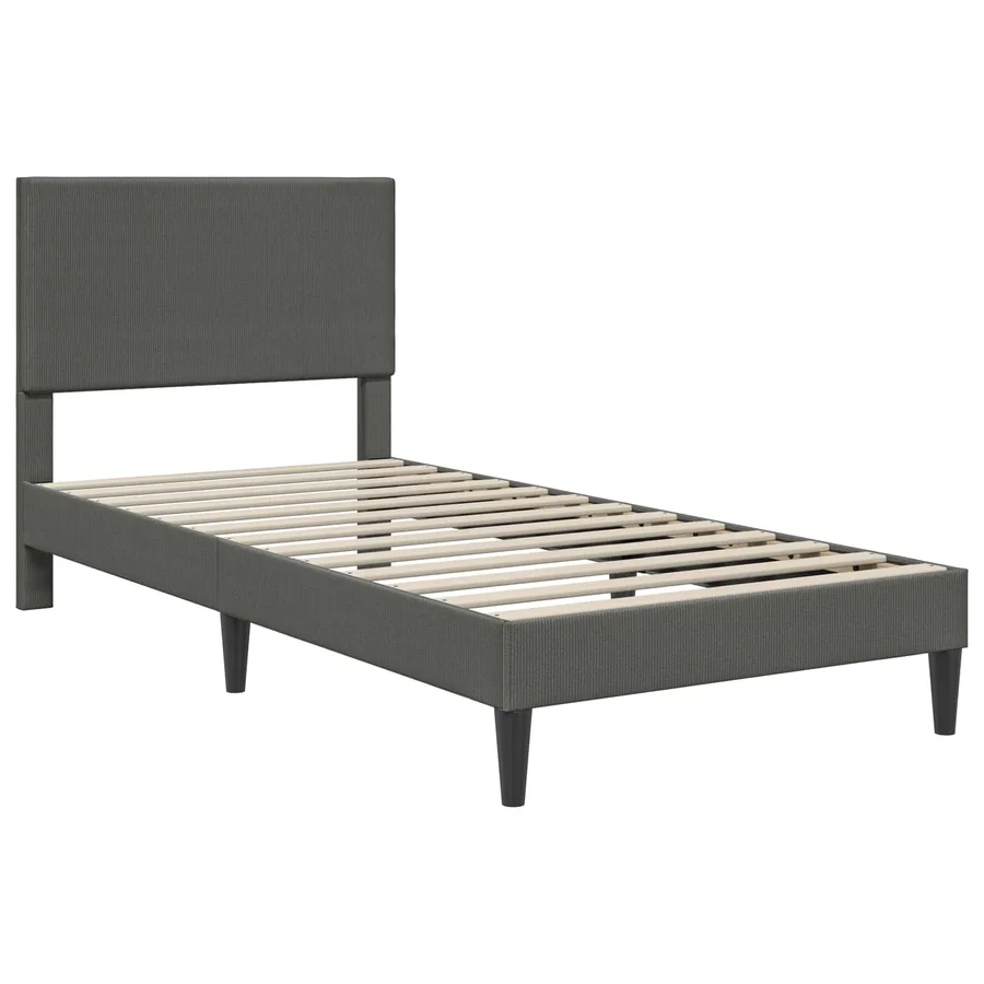 Cadre de lit Gris foncé 90 x 190 cm Tissu en velours côtelé - 3