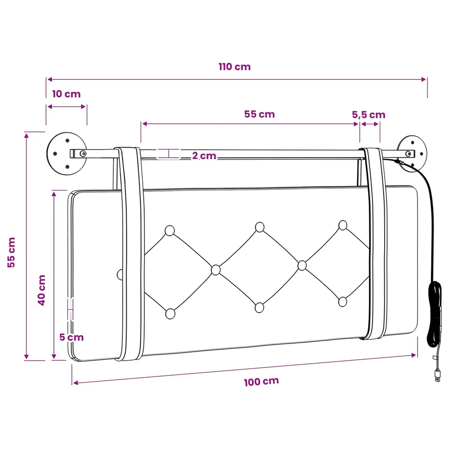 Tête de lit suspendue Avec lumière LED Noir PU antique - 13