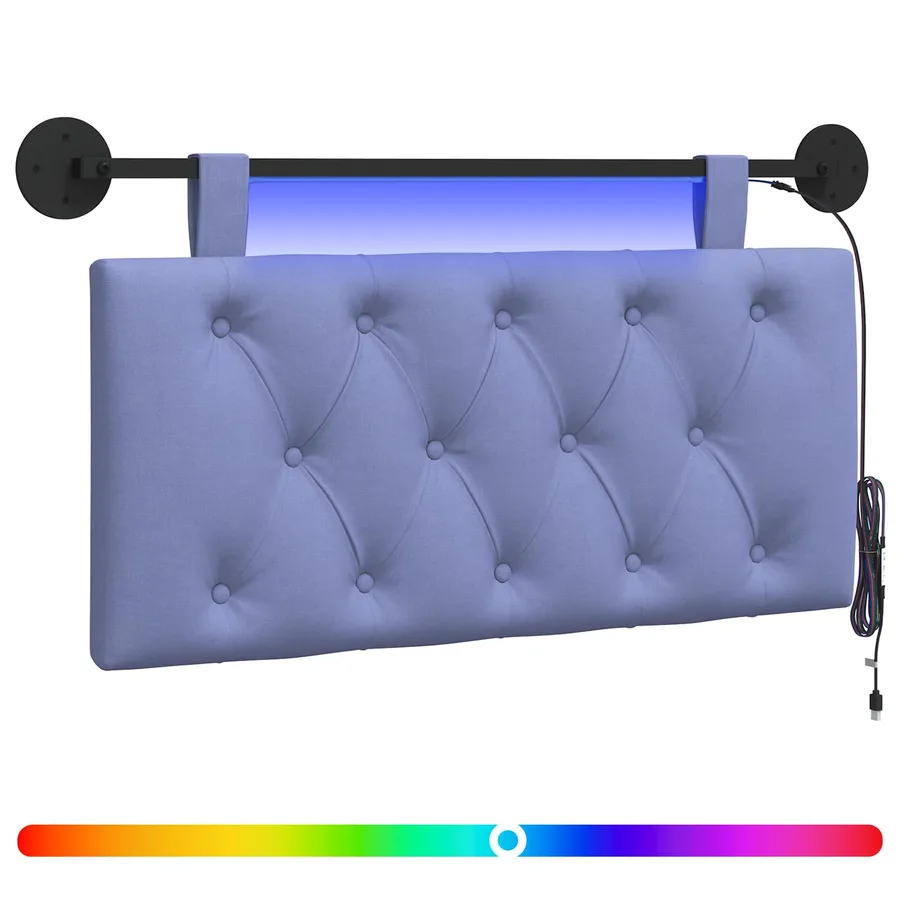 Tête de lit suspendue Avec lumière LED Bleu denim Tissu - 2