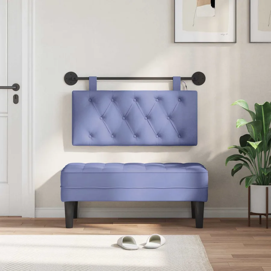 Tête de lit suspendue Avec lumière LED Bleu denim Tissu - 3