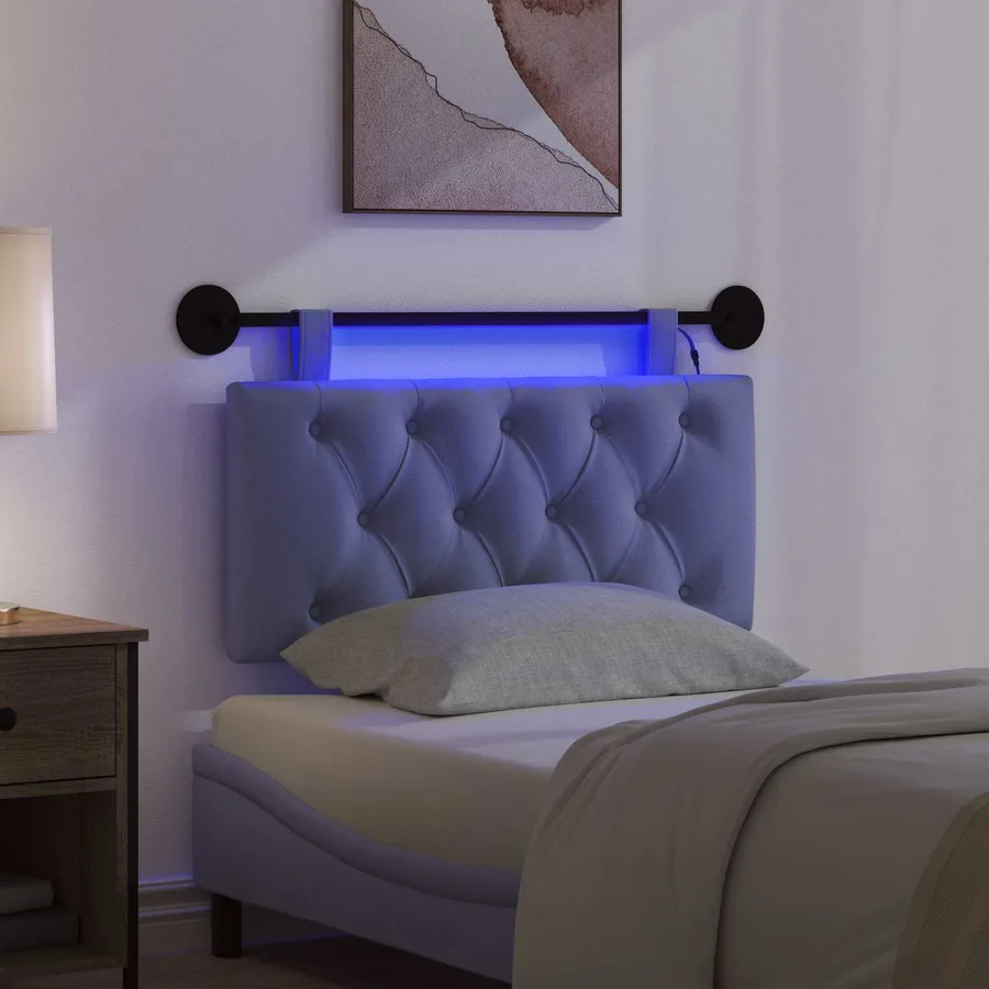 Tête de lit suspendue Avec lumière LED Bleu denim Tissu - 5