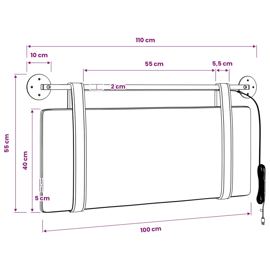 Tête de lit suspendue Avec lumière LED Rose Tissu - 13