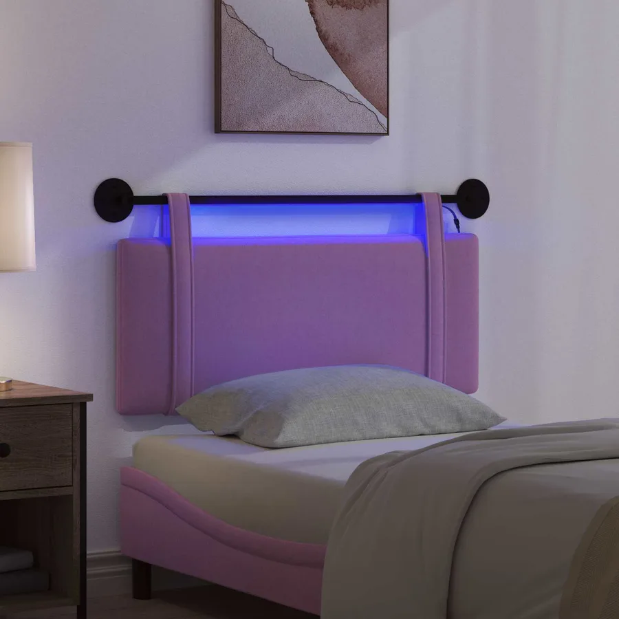 Tête de lit suspendue Avec lumière LED Rose Tissu - 5