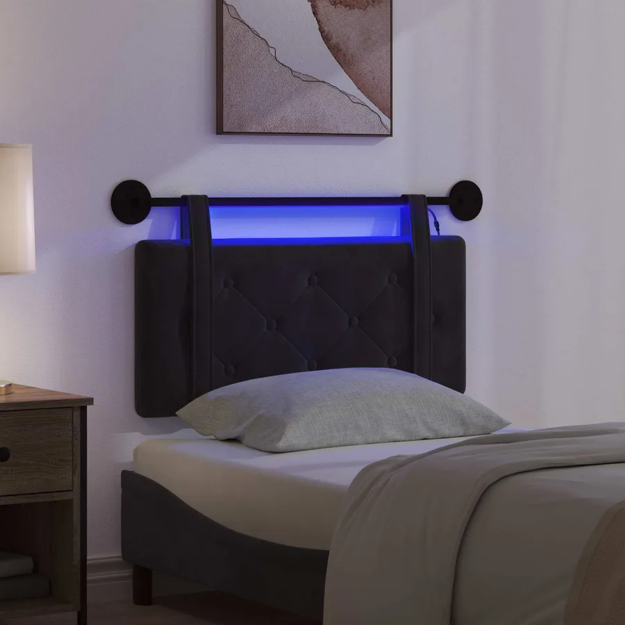 Tête de lit suspendue Avec lumière LED Noir Velours - 5