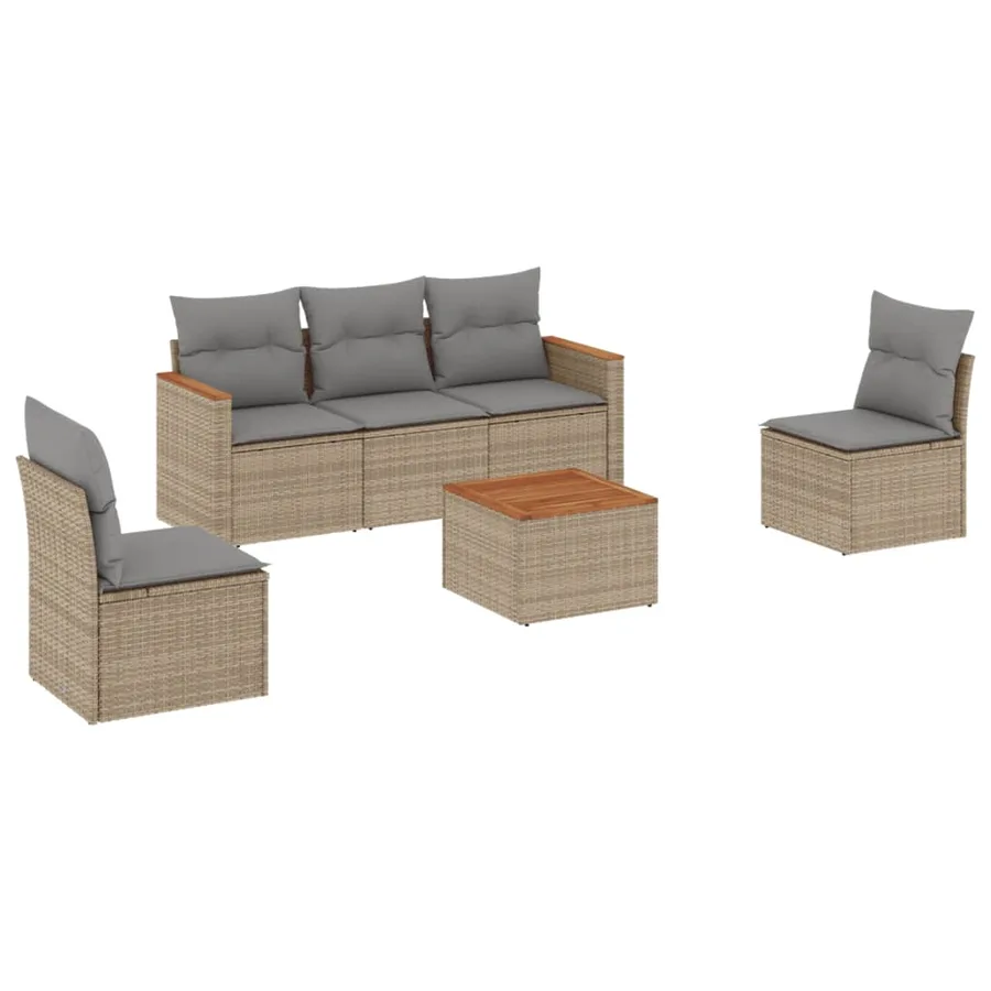 Salon de jardin avec coussins 6pcs mélange beige résine tressée - 2