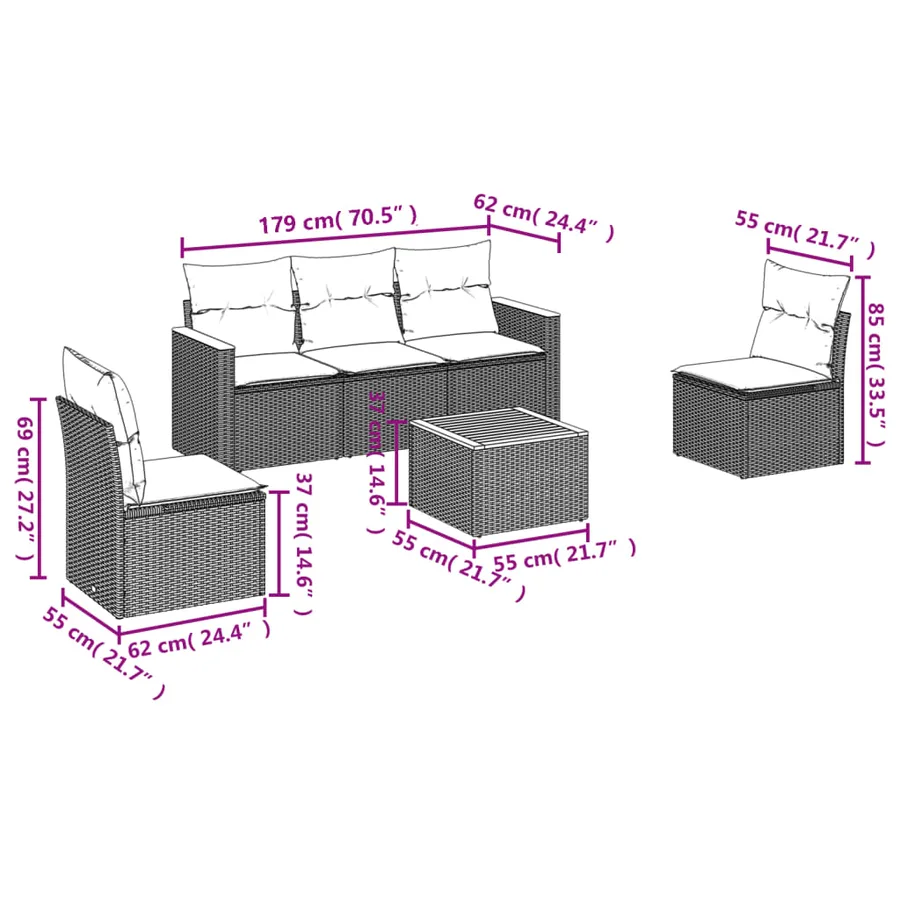 Salon de jardin avec coussins 6pcs mélange beige résine tressée - 7