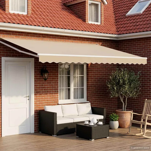 Auvent rétractable électrique Beige et blanc 5 x 3 m