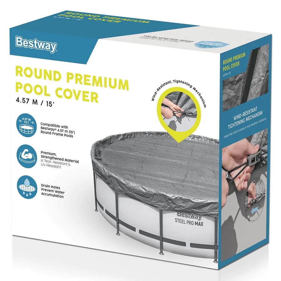 Bestway Couverture de piscine 1 Ø3,05 m Rond Polyester Gris for - 4