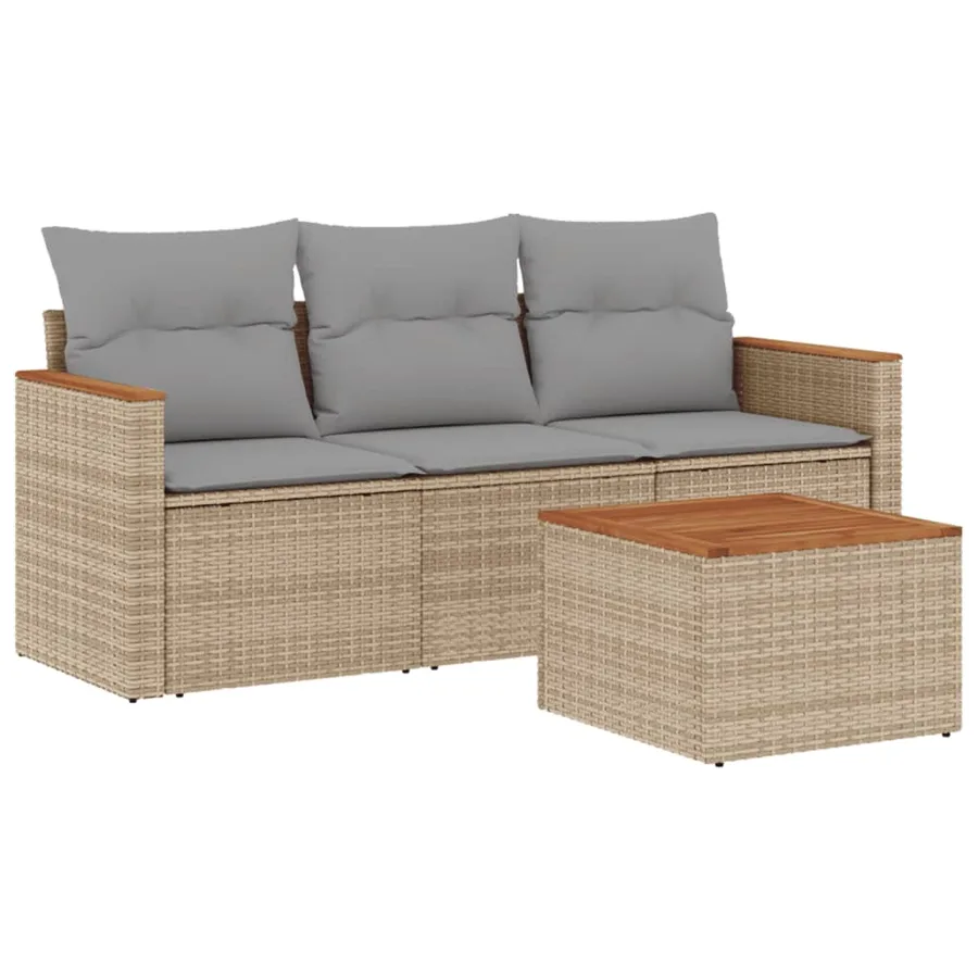Salon de jardin avec coussins 4pcs mélange beige résine tressée - 2