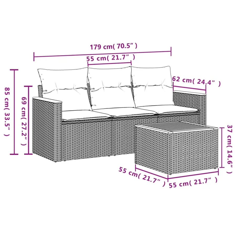 Salon de jardin avec coussins 4pcs mélange beige résine tressée - 7