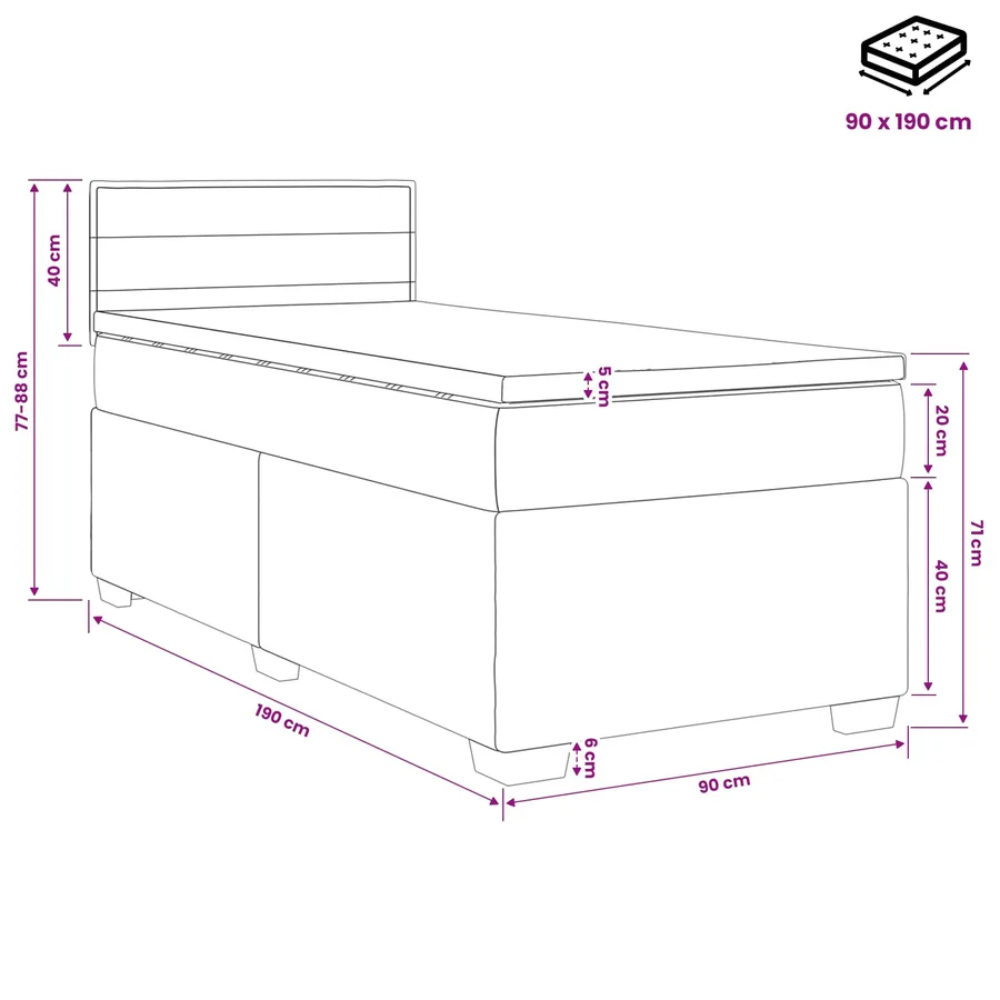Lit boxspring avec matelas Bleu 90 x 190 cm Tissu - 10
