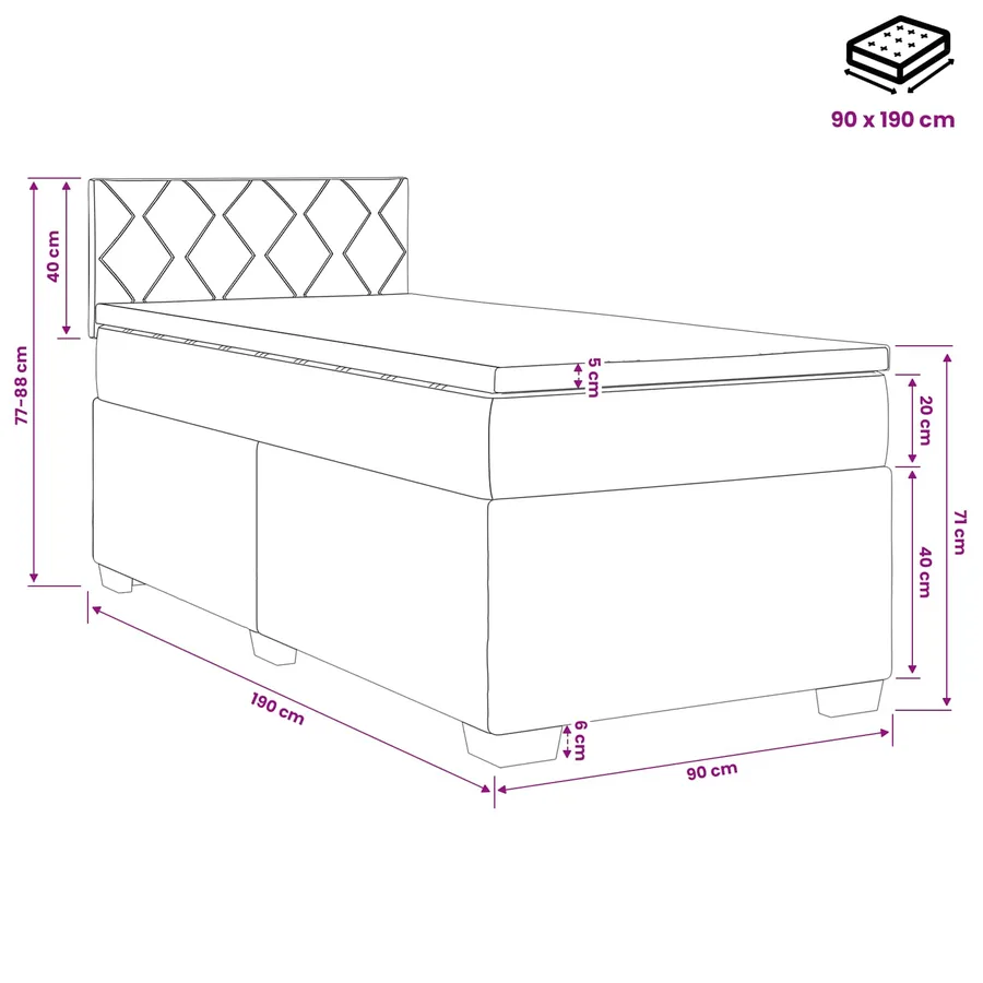 Lit boxspring avec matelas Bleu 90 x 190 cm Tissu - 10