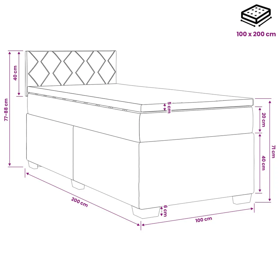 Lit boxspring avec matelas Gris foncé 100 x 200 cm Tissu - 10