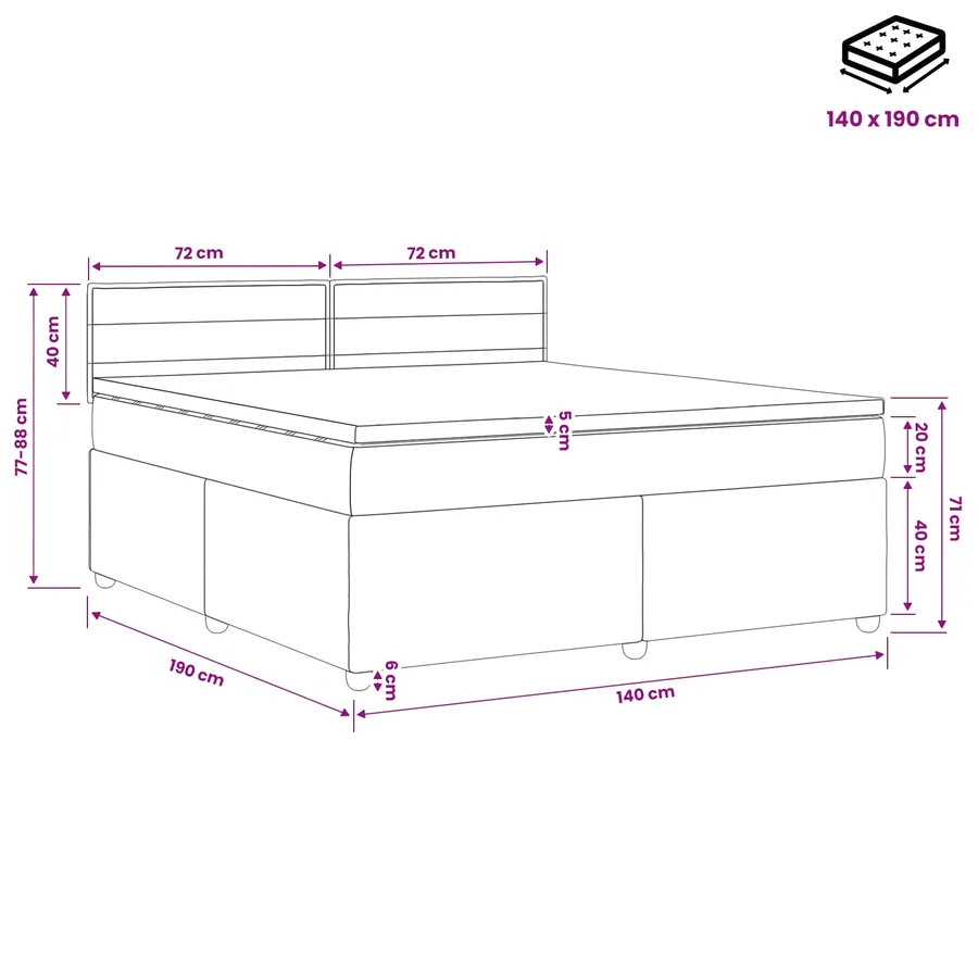 Lit boxspring avec matelas Noir 140 x 190 cm Tissu - 10