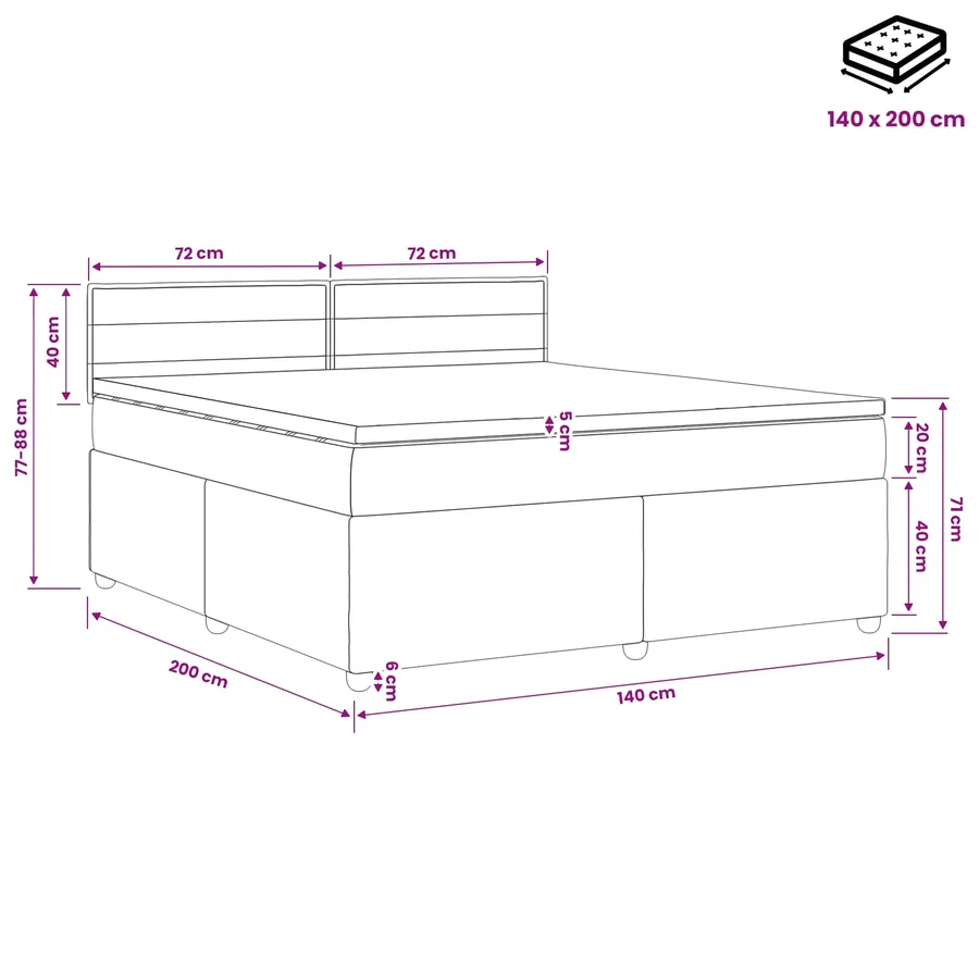 Lit boxspring avec matelas Noir 140 x 200 cm Tissu - 10