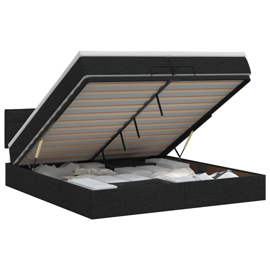 Lit ottoman avec matelas Noir 200 x 200 cm Tissu