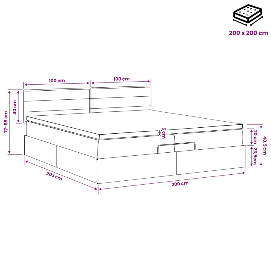 Lit ottoman avec matelas Noir 200 x 200 cm Tissu - 11