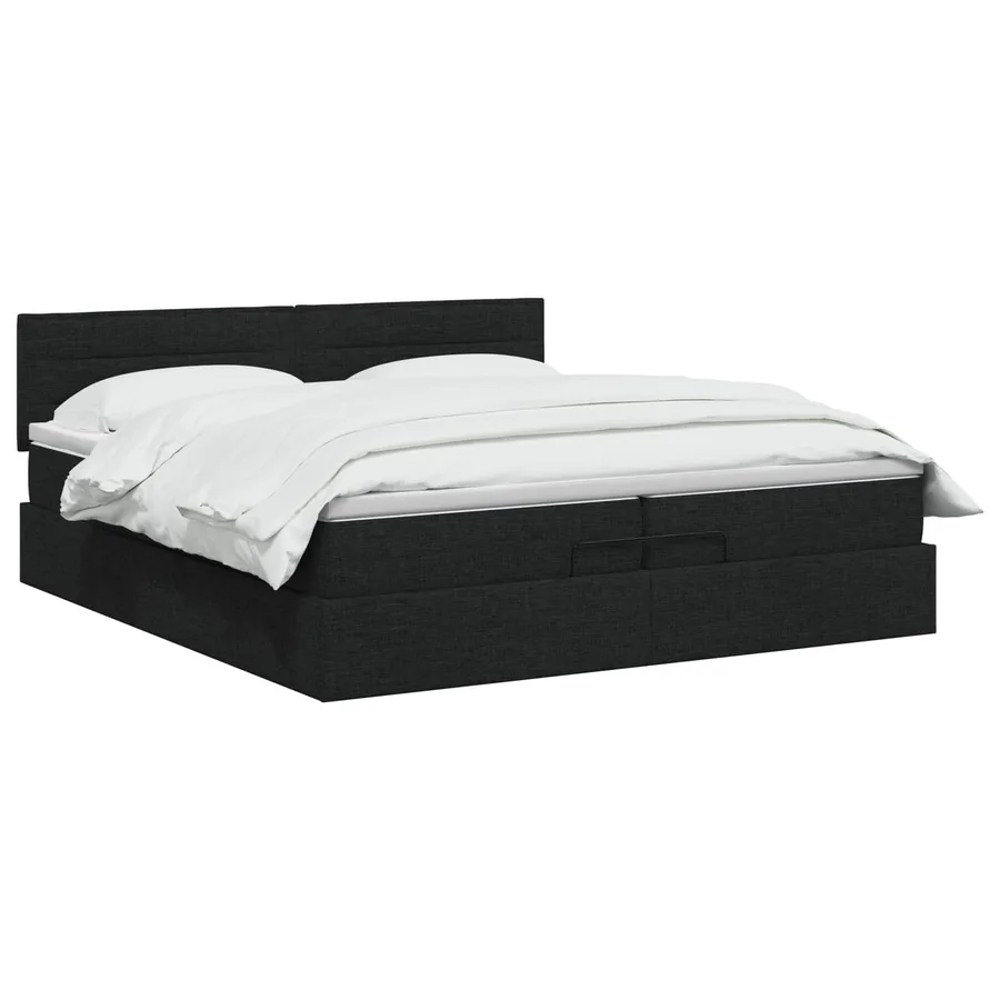 Lit ottoman avec matelas Noir 200 x 200 cm Tissu - 2