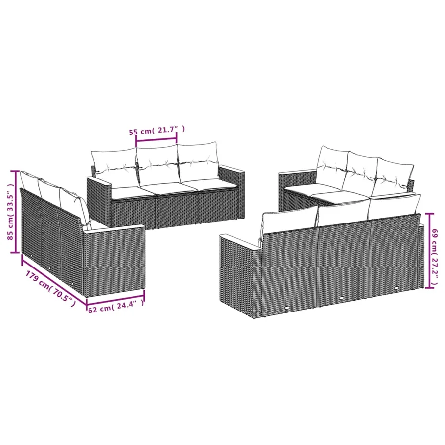 Salon de jardin et coussins 12 pcs mélange beige résine tressée - 6