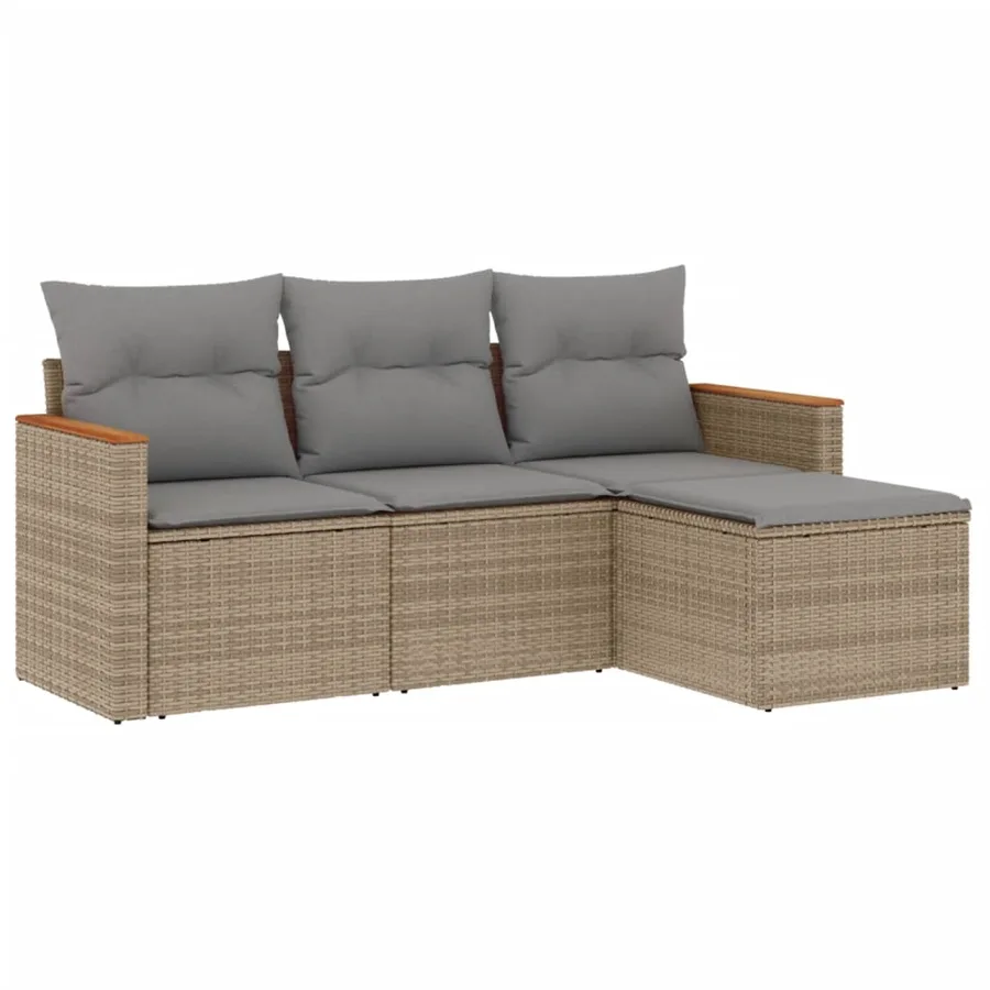 Salon de jardin avec coussins 4pcs mélange beige résine tressée - 2