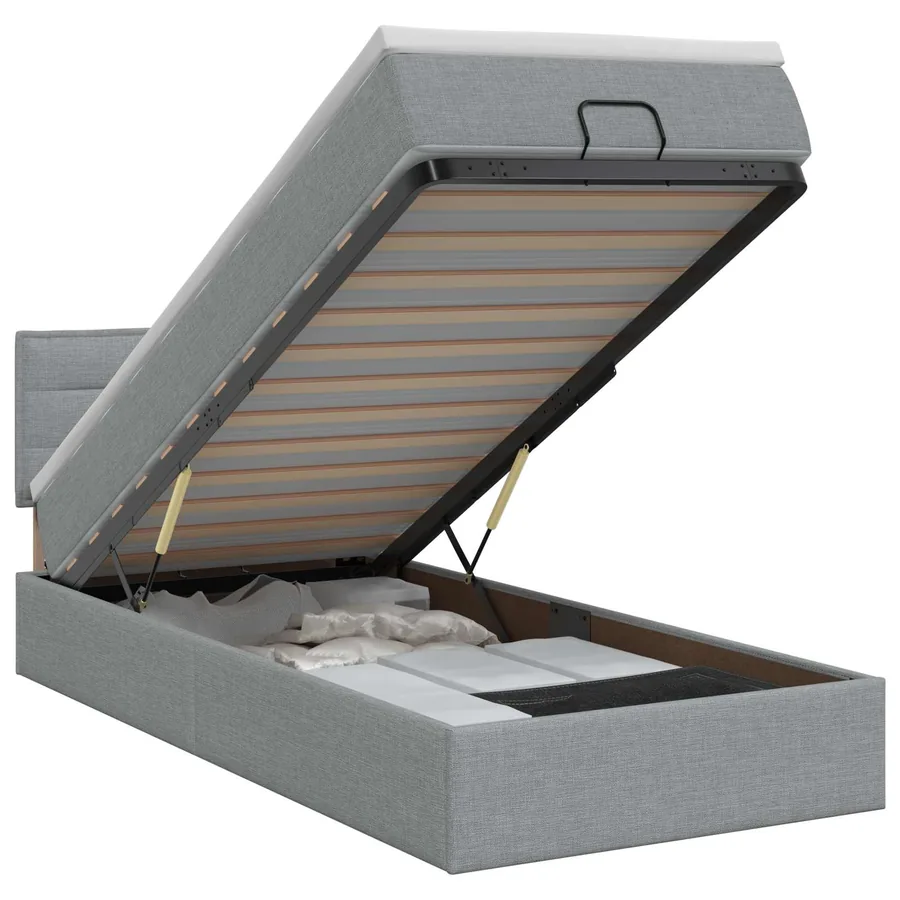 Lit ottoman avec matelas Gris clair 90 x 190 cm Tissu